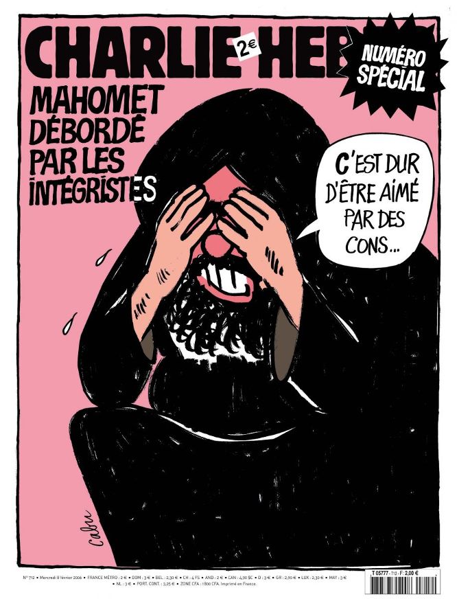 El diario satírico 'Charlie Hebdo' publicó una edición especial el 8 de febrero de 2006 en la que se veía una caricatura de Mahoma lamentándose por los fundamentalistas. "Es difícil ser amado por idiotas", decía el dibujo en el que el profeta se tapaba la cara con las manos. 