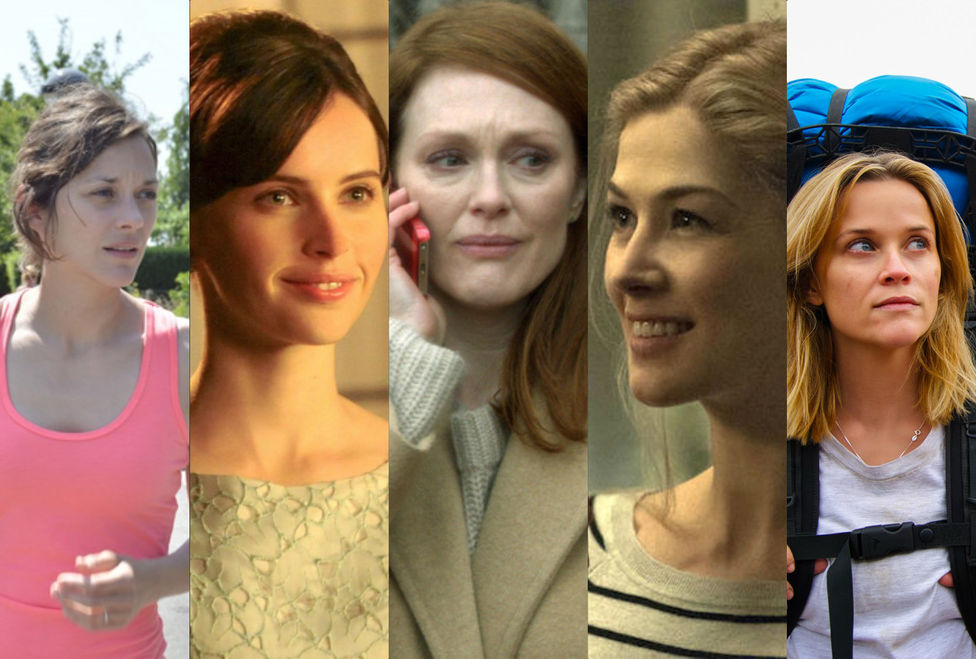 MEJOR ACTRIZ: Marion Cotillard (Two Days One Night), Felicty Jones (The Theory of Everything), Julianne Moore (Still Alice), Rosamund Pike (Gone Girl), Reese Witherspoon (Wild).