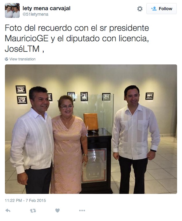 Leticia Mena Carvajal con Mauricio Góngora. A un lado, el diputado federal José Luis 'Chanito' Toledo. Lety Mena apoya para gobernador al Alcalde y no a su sobrino.