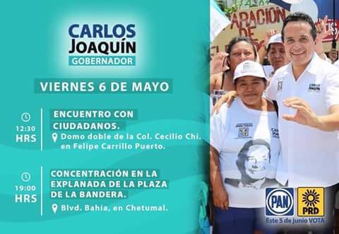 La agenda de Carlos Joaquín en Chetumal este viernes.