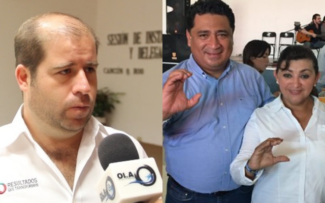 De un lado, José de la Peña, candidato de la alianza PRI-PVEM-Panal. Del otro, Eduardo Martínez Arcila junto a María Eugenia Solís, candidata de la alianza PAN-PRD en el Distrito 08 de Cancún.
