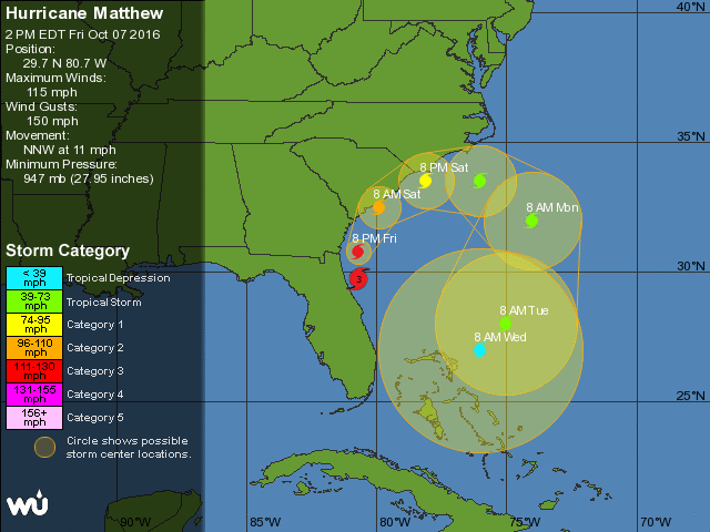 Pronósticos y modelos computacionales sobre la probable trayectoria del huracán 'Matthew'.