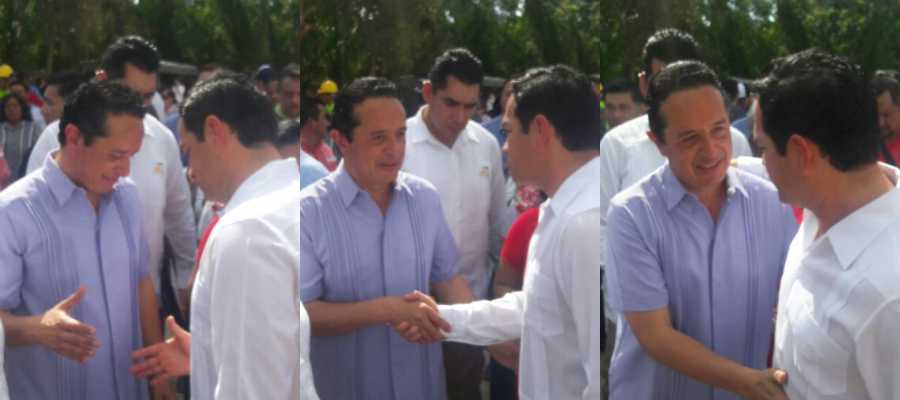 Durante su gira por Playa del Carmen, el Gobernador Carlos Joaquín saludó al diputado federal priista, José Luis Toledo Medina.