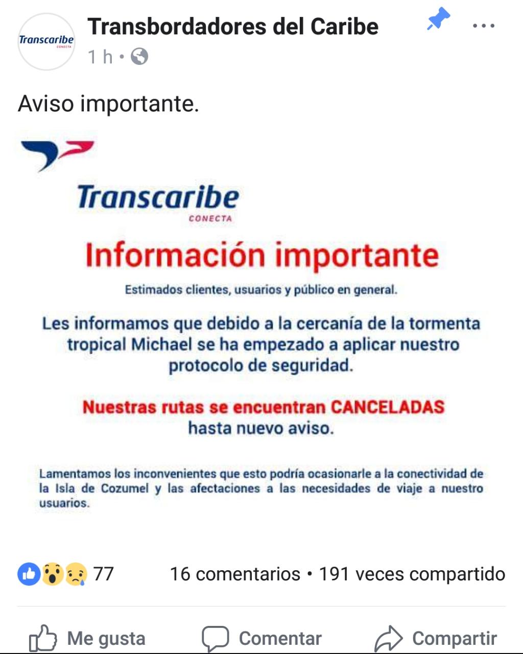 Suspenden cruces de ferries y transbordadores a Cozumel por tormenta  'Michael' - Noticaribe