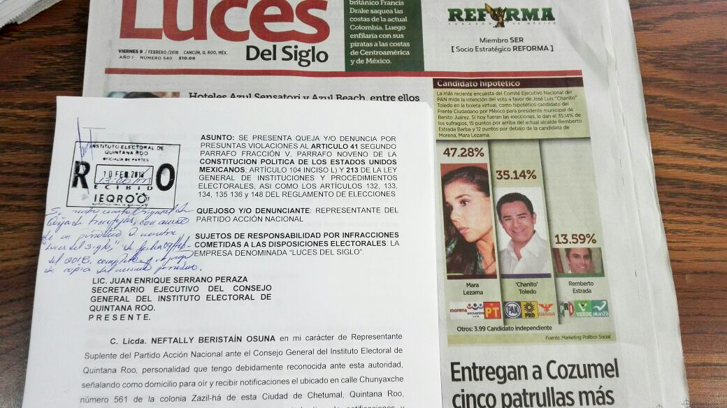 Se deslinda PAN de encuesta publicada por periódico en Cancún y presenta  queja formal ante el Ieqroo - Noticaribe