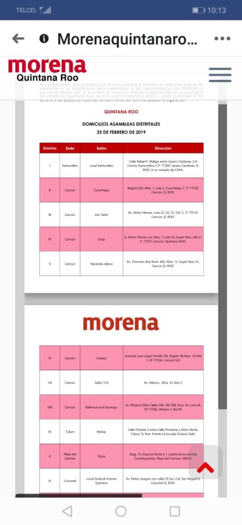  partido Morena convoca a elecciones distritales para el próximo lunes