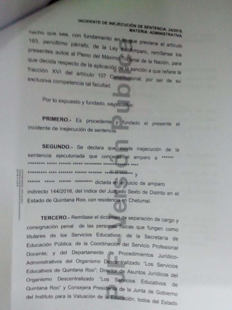 documento del Tribunal Colegiado, y que ya está en vías de cumplimiento la ejecutoria judicial