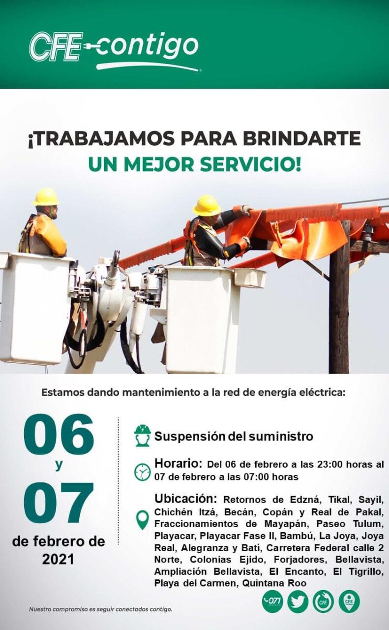 Resultado de imagen para Anuncia CFE suspensión de energía eléctrica en varios fraccionamientos de Playa del Carmen el próximo sábado
