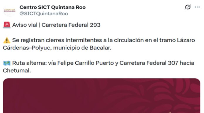 Avisa Comunicaciones y Transporte bloqueo de Vía Corta Chetumal-Mérida por pobladores de Bacalar