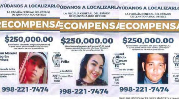 Ofrece Fiscalía recompensa para localizar a 116 desparecidos en Quintana Roo