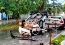 Exceso de velocidad provoca volcadura en la colonia ‘Barrio Bravo’ de Chetumal